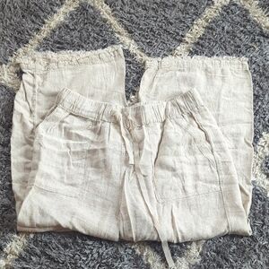 Thread Supply Distressed Linen Drawstring Capri Pant Size Women's M